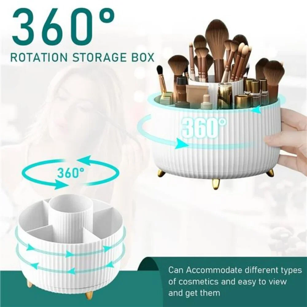 Rotating Makeup Brush Holder Organizer 5 Slot Vanity Cup Desktop Storage
